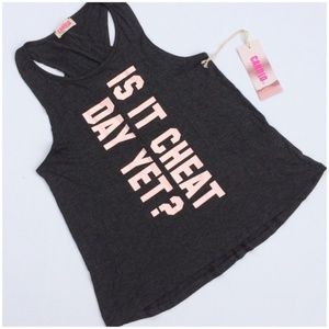 Charcoal Grey & Pink Graphic Front  "Cheat Day" Tank NWT
